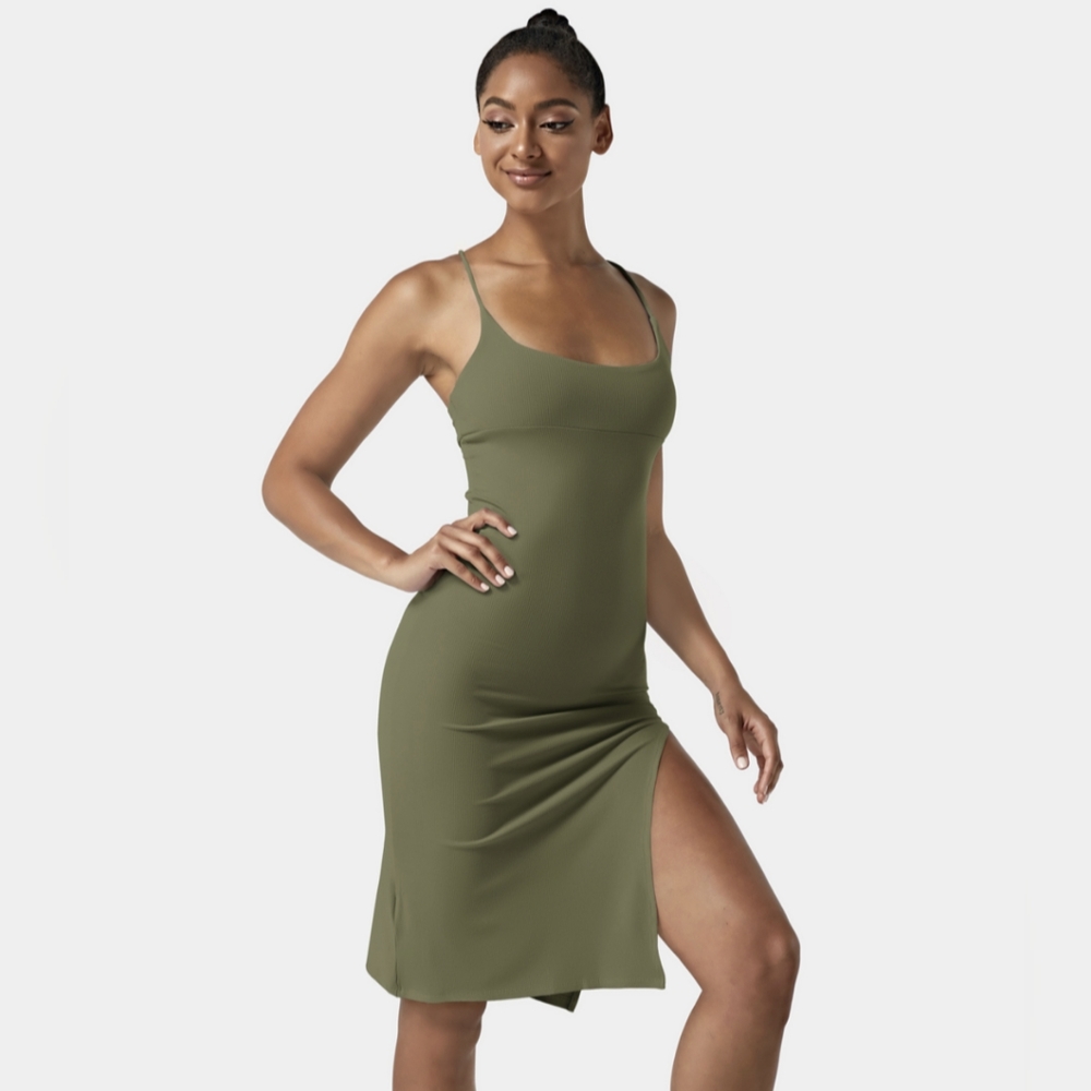 Women's Bodycon Midi Dress Tie Back Stretch Halara
